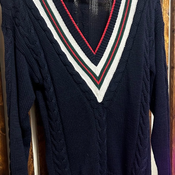 Casual Corner Navy and White V-Neck Sweater - Picture 2 of 5
